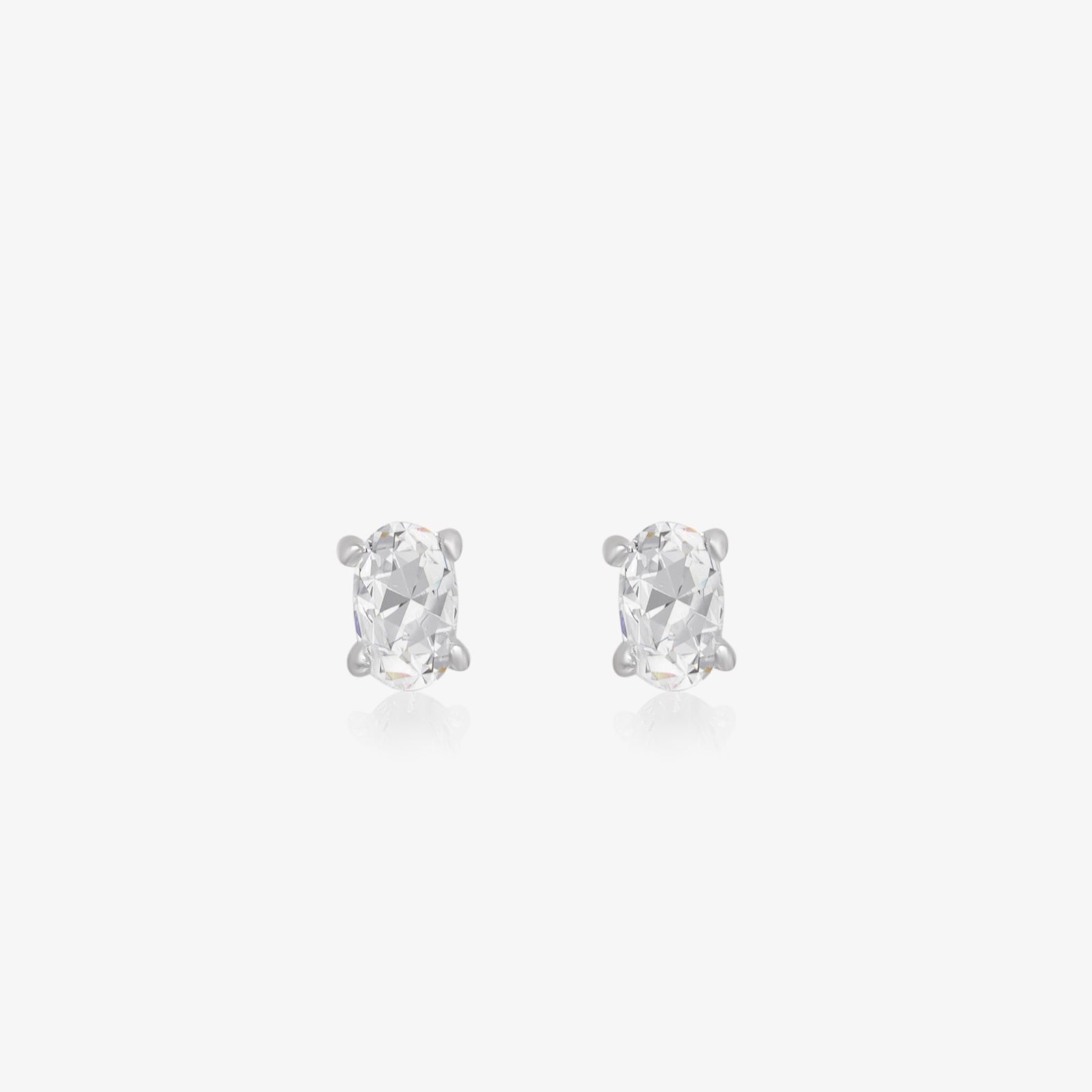White Oval CZ Stud Earrings For Women – 925 Sterling Silver Rhodium Plated