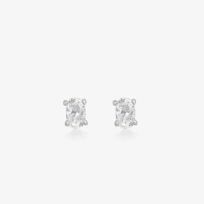 White Oval CZ Stud Earrings For Women – 925 Sterling Silver Rhodium Plated
