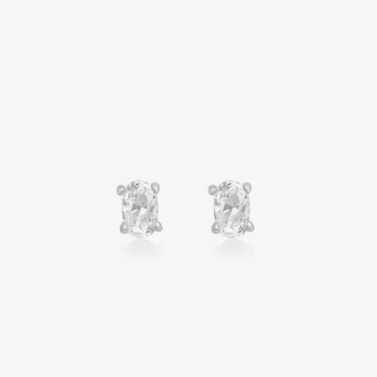 White Oval CZ Stud Earrings For Women – 925 Sterling Silver Rhodium Plated