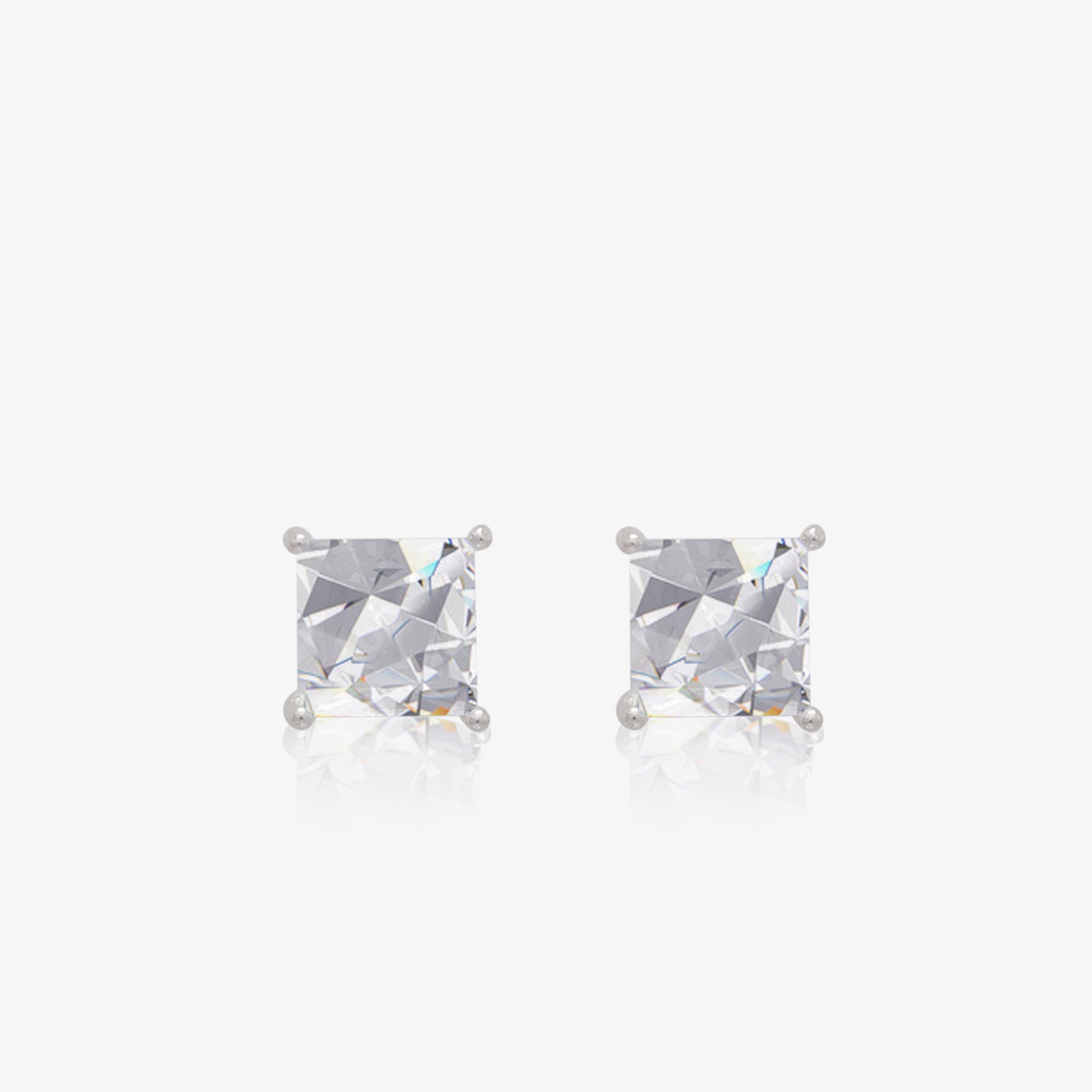 Square CZ Stud Earrings For Women & Girls – 925 Sterling Silver Rhodium Plated