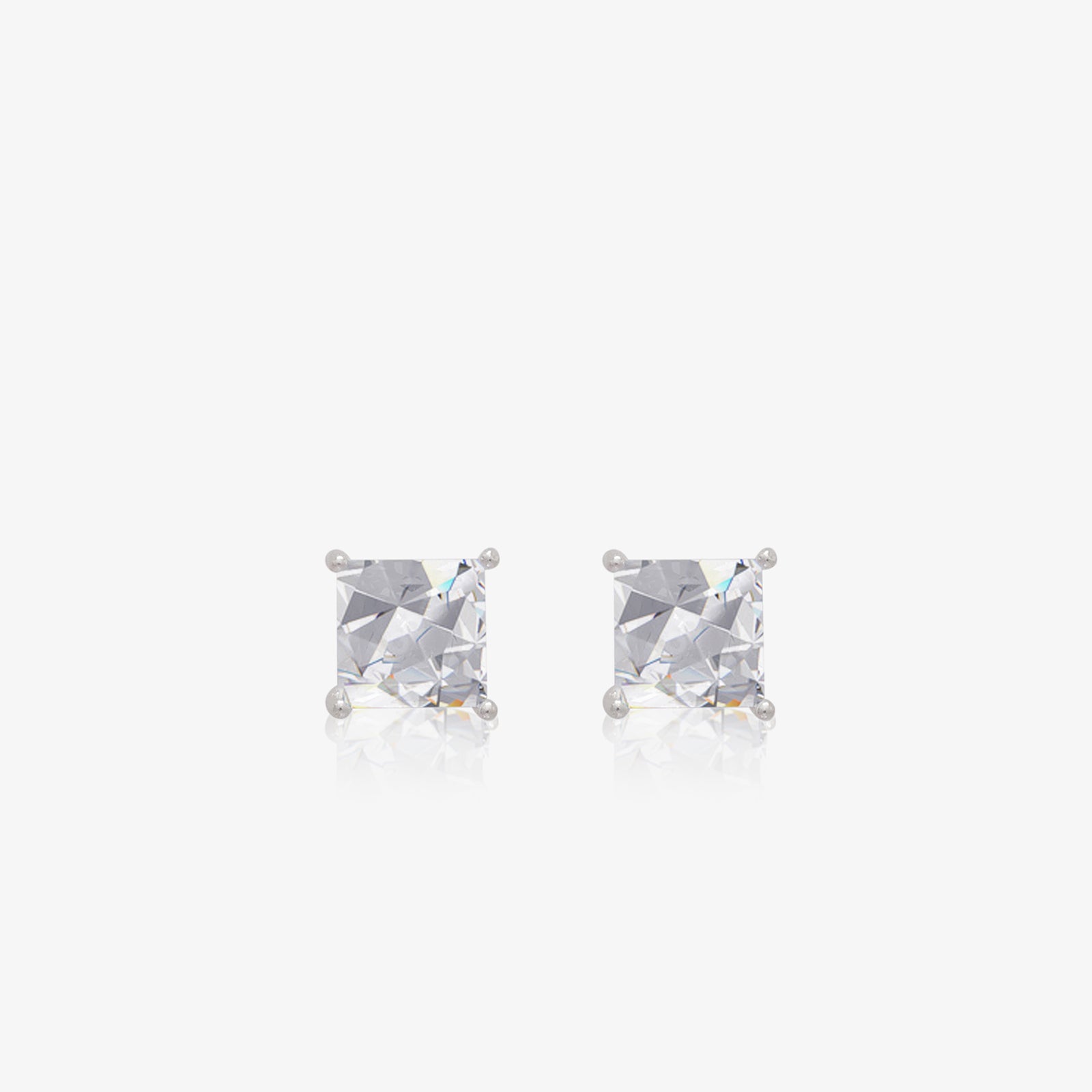 White Princess Cut CZ Stud Earrings For Women – 925 Sterling Silver Rhodium Plated