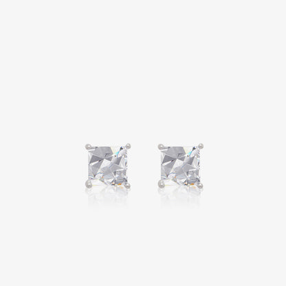 White Princess Cut CZ Stud Earrings For Women – 925 Sterling Silver Rhodium Plated