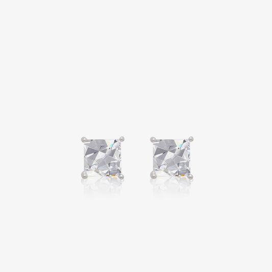 White Princess Cut CZ Stud Earrings For Women – 925 Sterling Silver Rhodium Plated