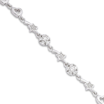 Silver CZ Floral Stars Bracelet for Women - Tweov Jewels