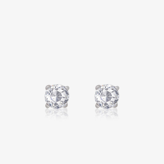 Round CZ Stud Earrings For Women – 925 Sterling Silver Rhodium Plated