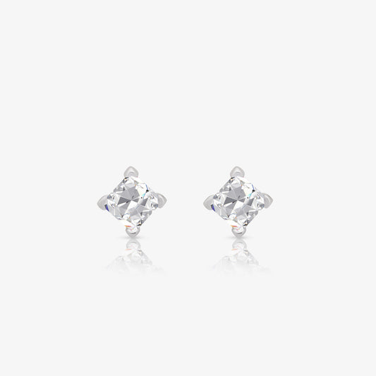 Square Solitaire Stud Earrings for Women – 925 Sterling Silver Rhodium Plated