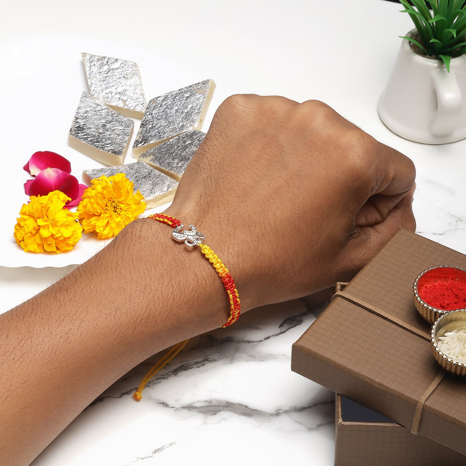 Silver Om Trishul Rakhi for Brother - Tweov Jewels