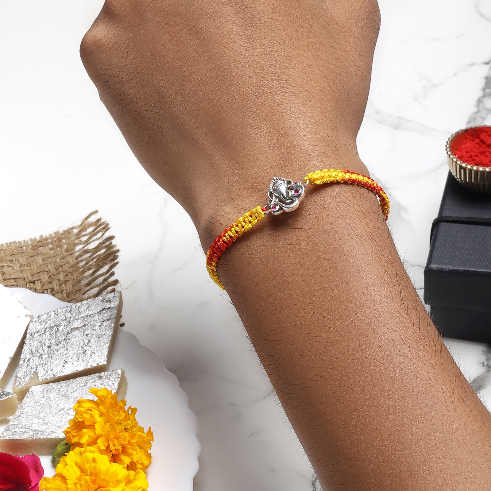 Silver Ganesha Om Rakhi for Brother - Tweov Jewels