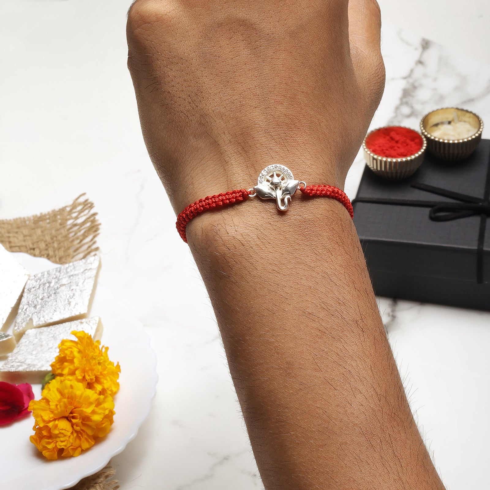 Ganesha CZ Silver Rakhi for Brother - Tweov Jewels