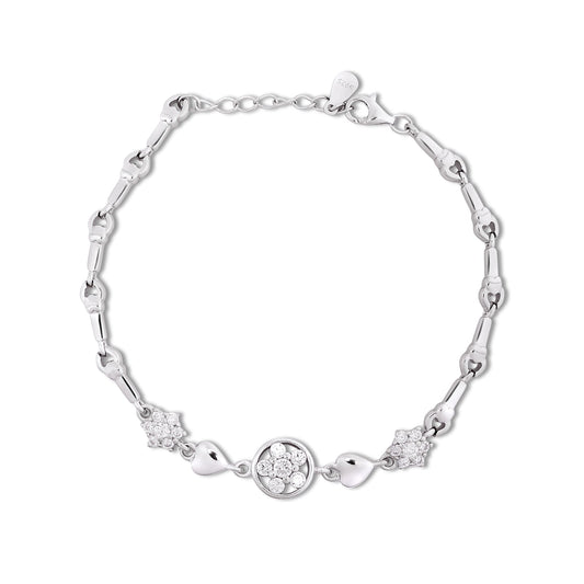 Silver Floral Shape Heart Chain Bracelet - Tweov Jewels
