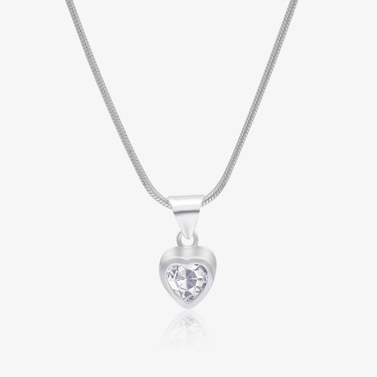 Cute Heart CZ Pendant Necklace For Women – 925 Sterling Silver Rhodium Plated