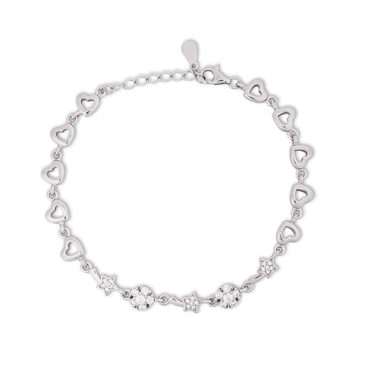 CZ Heart Floral Silver Bracelet for Women - Tweov Jewels