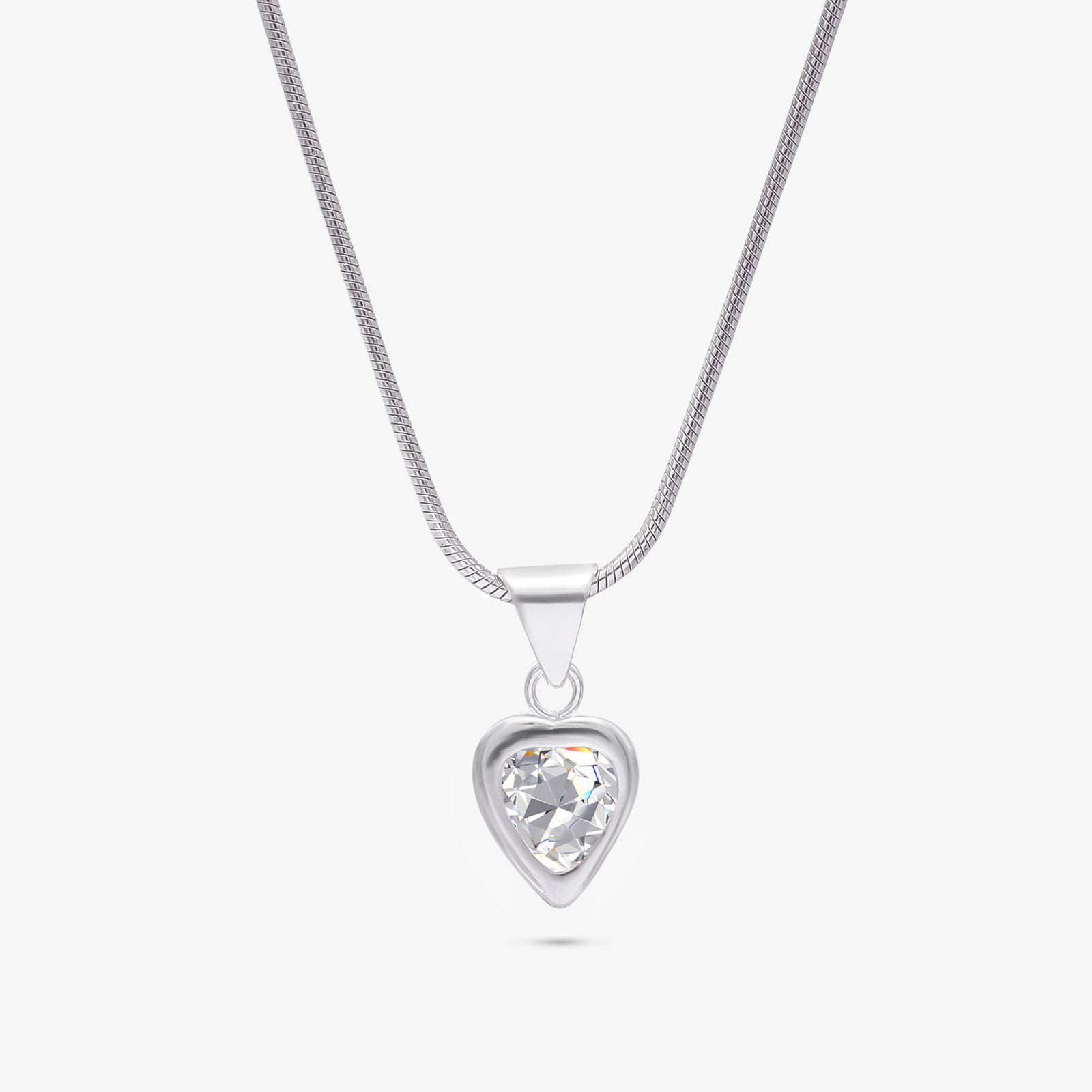 CZ Bezel Set Heart Pendant Chain For Girls – 925 Sterling Silver Rhodium Plated