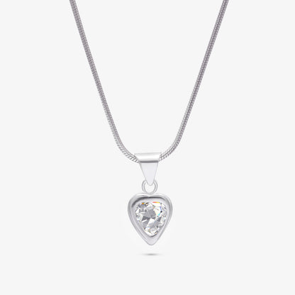 CZ Bezel Set Heart Pendant Chain For Girls – 925 Sterling Silver Rhodium Plated