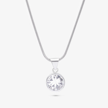 CZ Solitaire Pendant Chain For Girls – 925 Sterling Silver Rhodium Plated