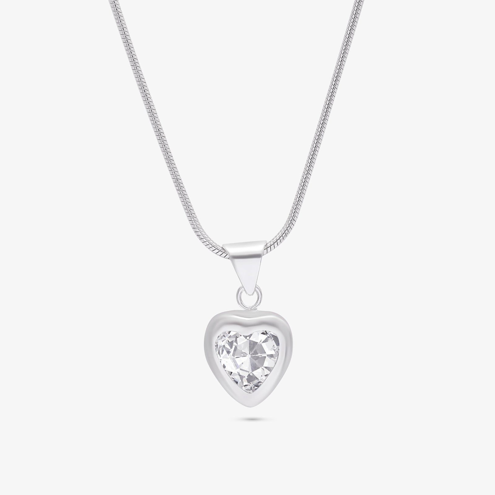 Heart CZ Bezel Pendant Necklace For Women – 925 Sterling Silver Rhodium Plated