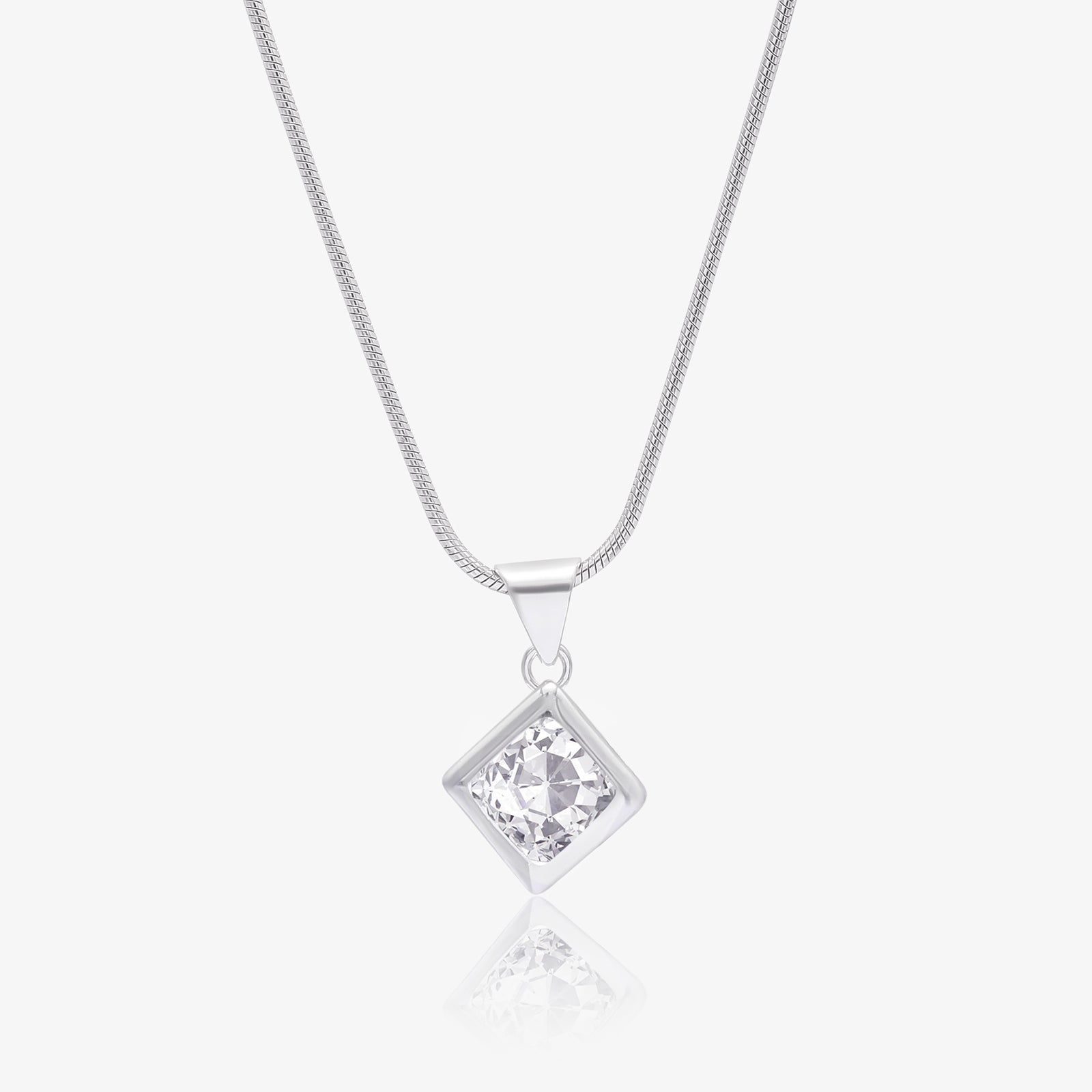 Square Pendant Necklace For Women – 925 Sterling Silver Rhodium Plated