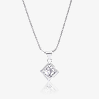 Square Pendant Necklace For Women – 925 Sterling Silver Rhodium Plated