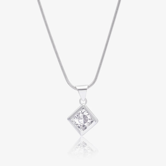 Square Pendant Necklace For Women – 925 Sterling Silver Rhodium Plated
