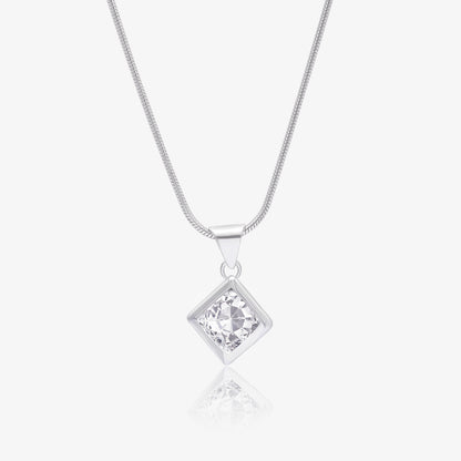 CZ Diamond Solitaire Pendant Chain For Women – 925 Sterling Silver Rhodium Plated