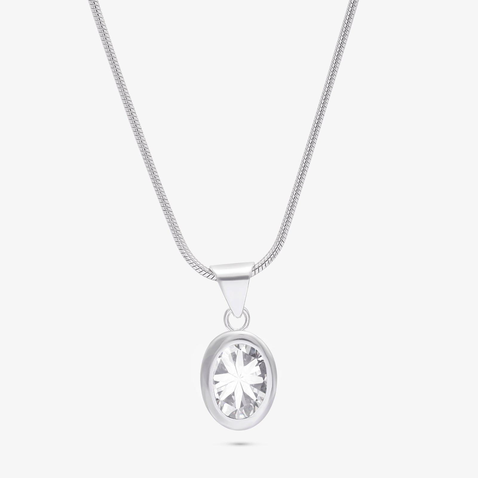 Oval CZ Pendant Chain For Girls – 925 Sterling Silver Rhodium Plated
