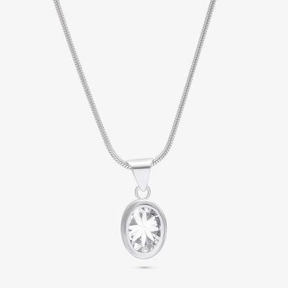 Oval CZ Pendant Chain For Girls – 925 Sterling Silver Rhodium Plated