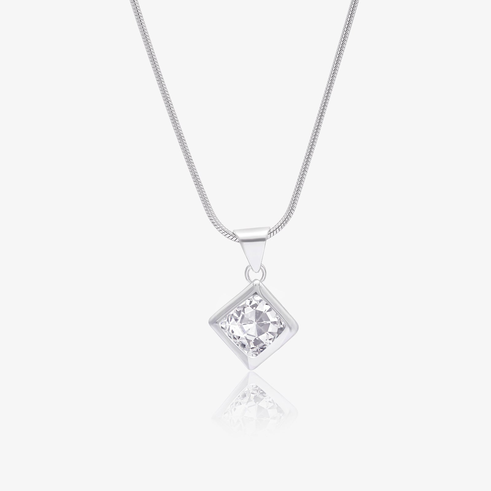 Square CZ Bezel Pendant Necklace For Women – 925 Sterling Silver Rhodium Plated