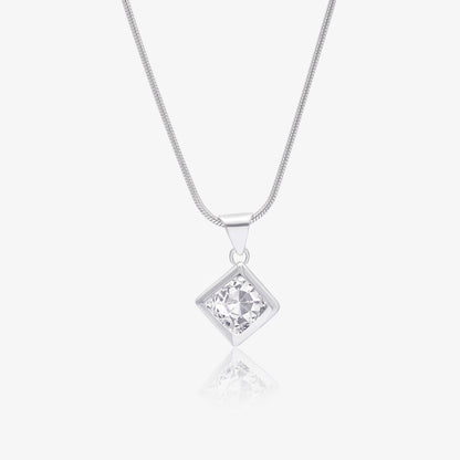 Square CZ Bezel Pendant Necklace For Women – 925 Sterling Silver Rhodium Plated