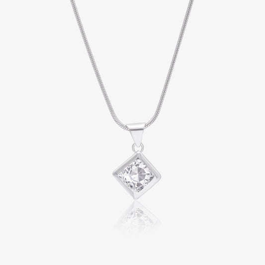 Square CZ Bezel Pendant Necklace For Women – 925 Sterling Silver Rhodium Plated