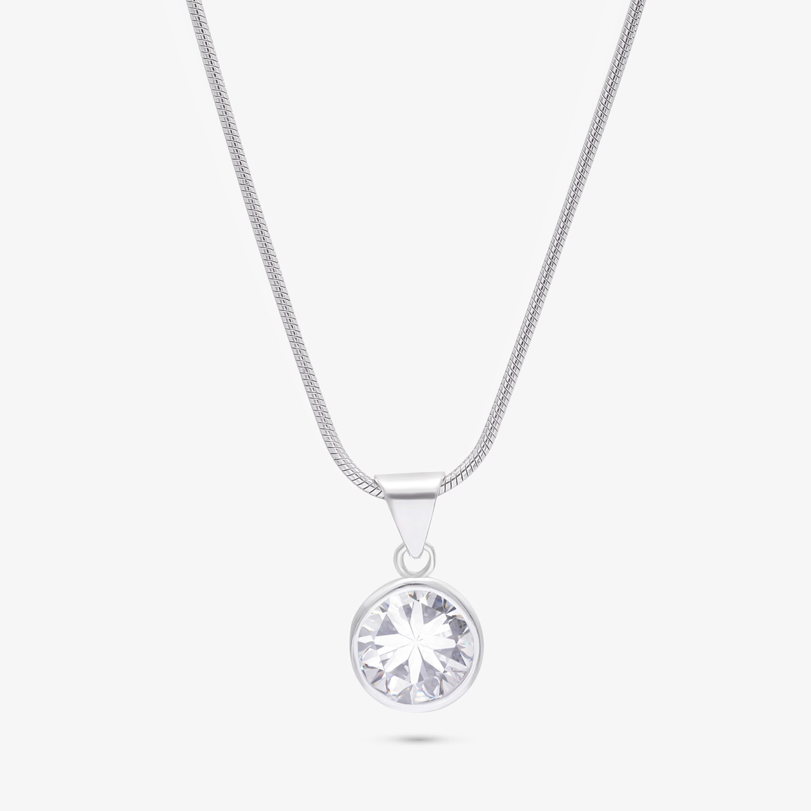 CZ Solitaire Pendant Chain For Women – 925 Sterling Silver Rhodium Plated