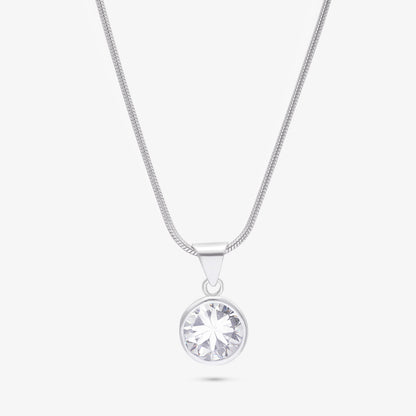 CZ Solitaire Pendant Chain For Women – 925 Sterling Silver Rhodium Plated