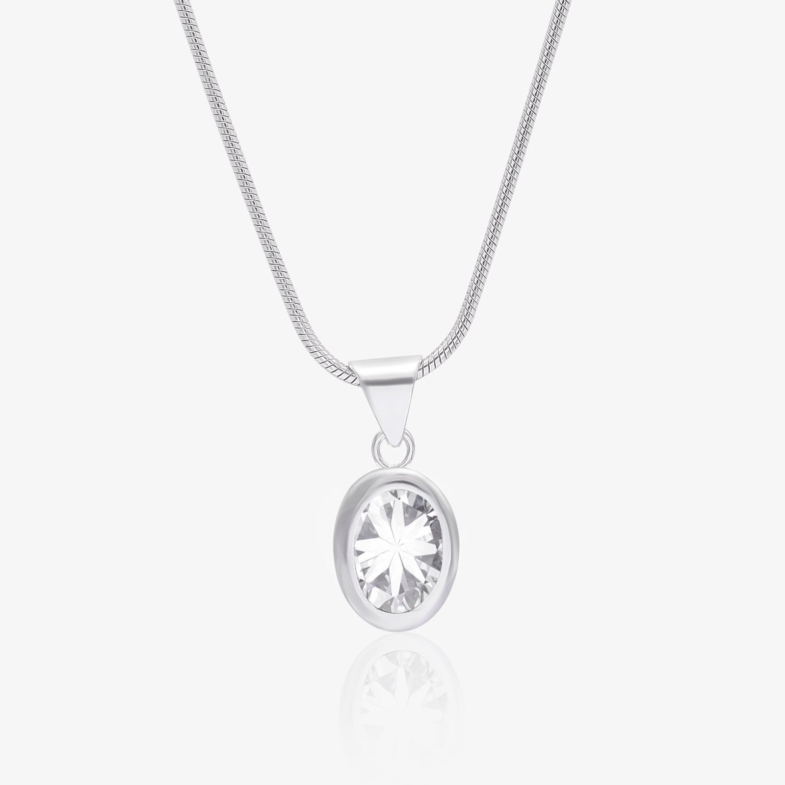 CZ Oval Solitaire Pendant Chain For Women – 925 Sterling Silver Rhodium Plated