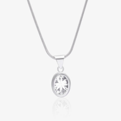 CZ Oval Solitaire Pendant Chain For Women – 925 Sterling Silver Rhodium Plated