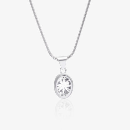 Oval CZ Bezel Pendant Necklace For Women – 925 Sterling Silver Rhodium Plated