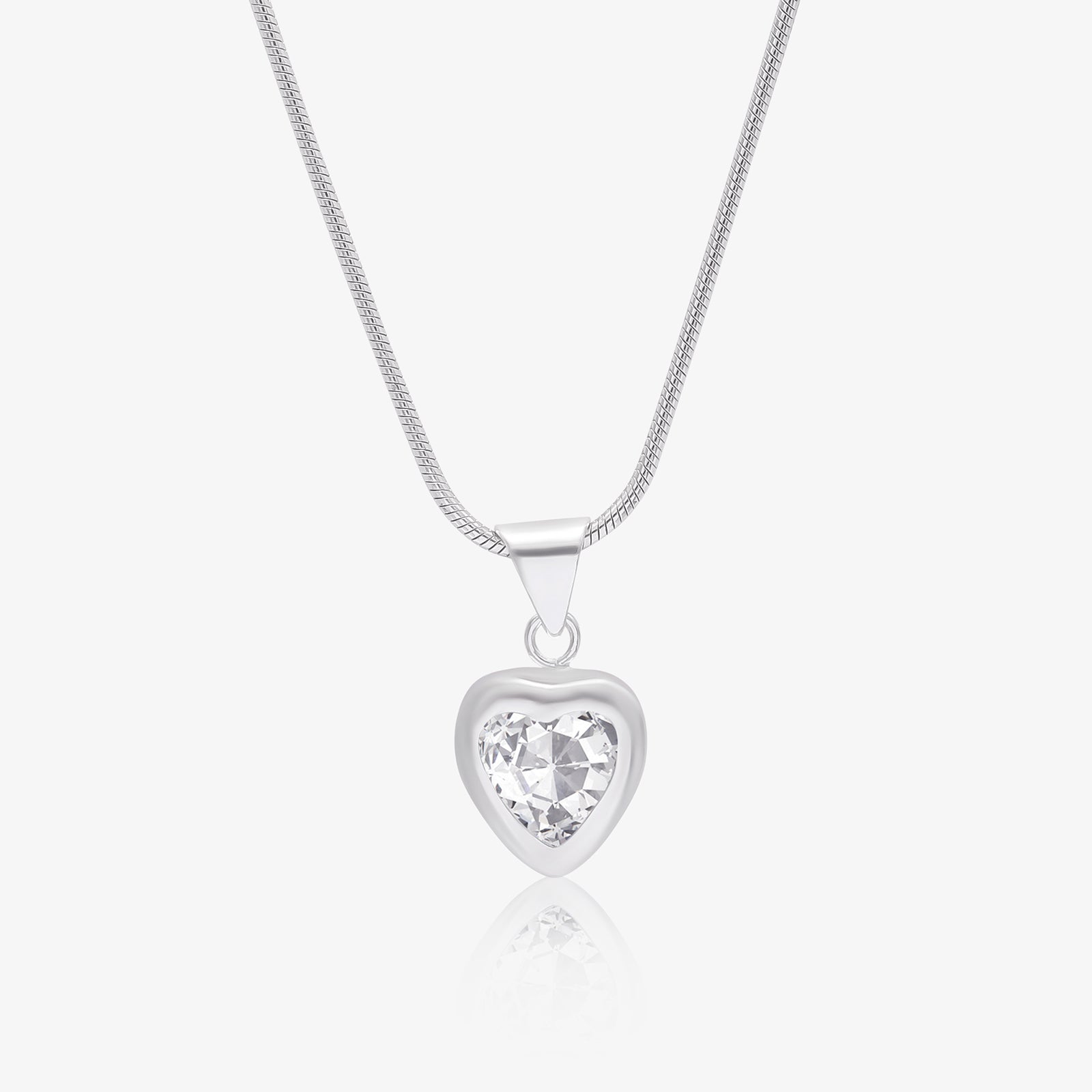 Heart CZ Bezel Pendant Necklace For Women – 925 Sterling Silver Rhodium Plated