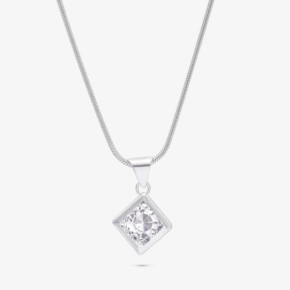 CZ Diamond Solitaire Pendant Chain For Women – 925 Sterling Silver Rhodium Plated