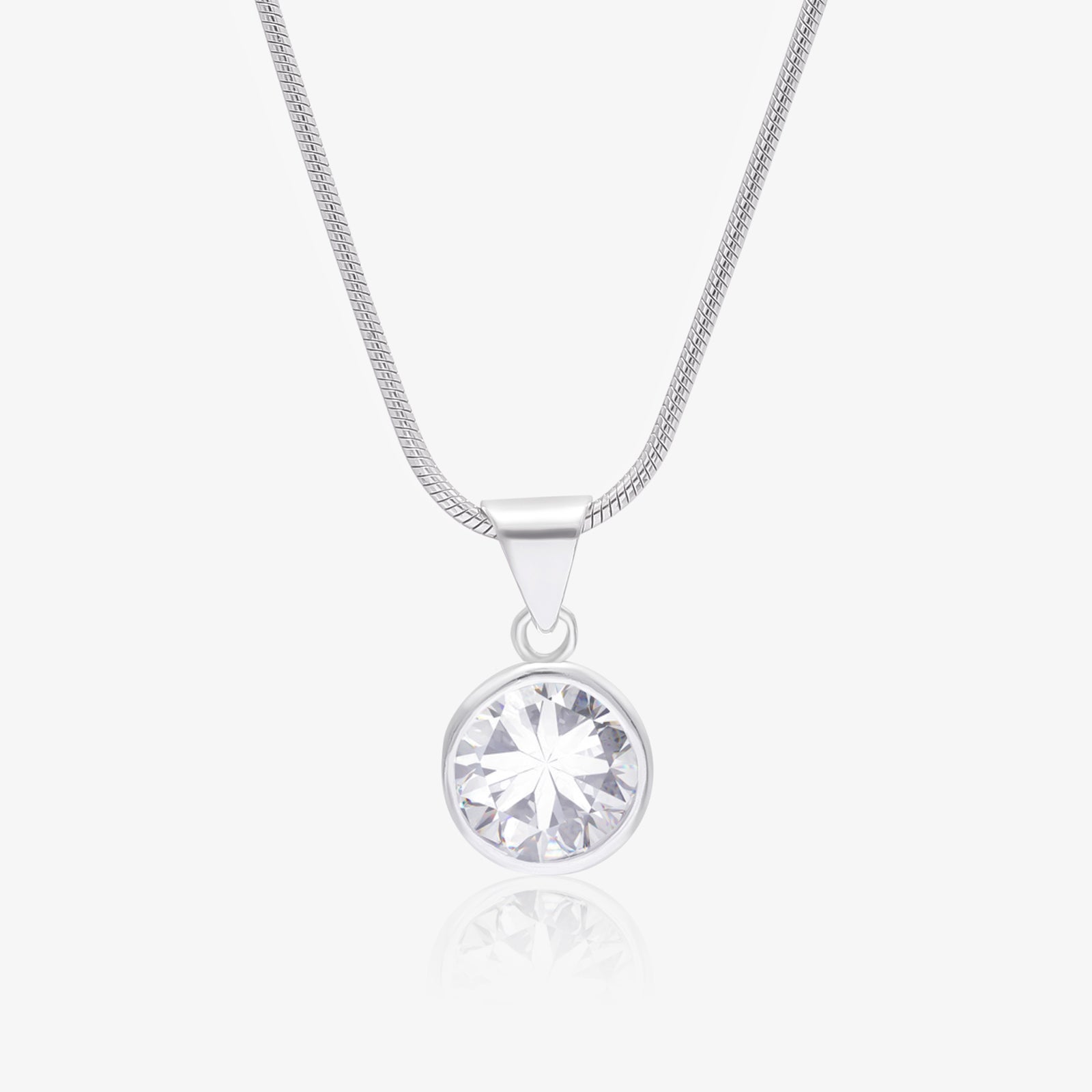 CZ Solitaire Pendant Chain For Women – 925 Sterling Silver Rhodium Plated