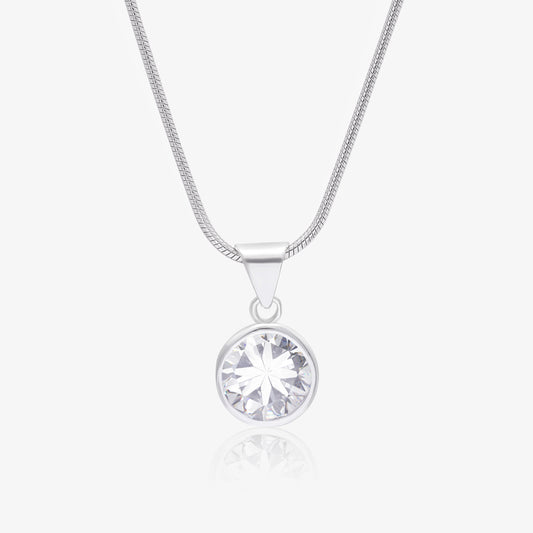 CZ Solitaire Pendant Chain For Women – 925 Sterling Silver Rhodium Plated