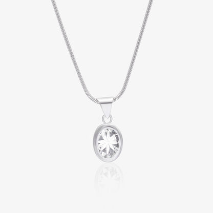 Oval CZ Pendant Chain For Girls – 925 Sterling Silver Rhodium Plated