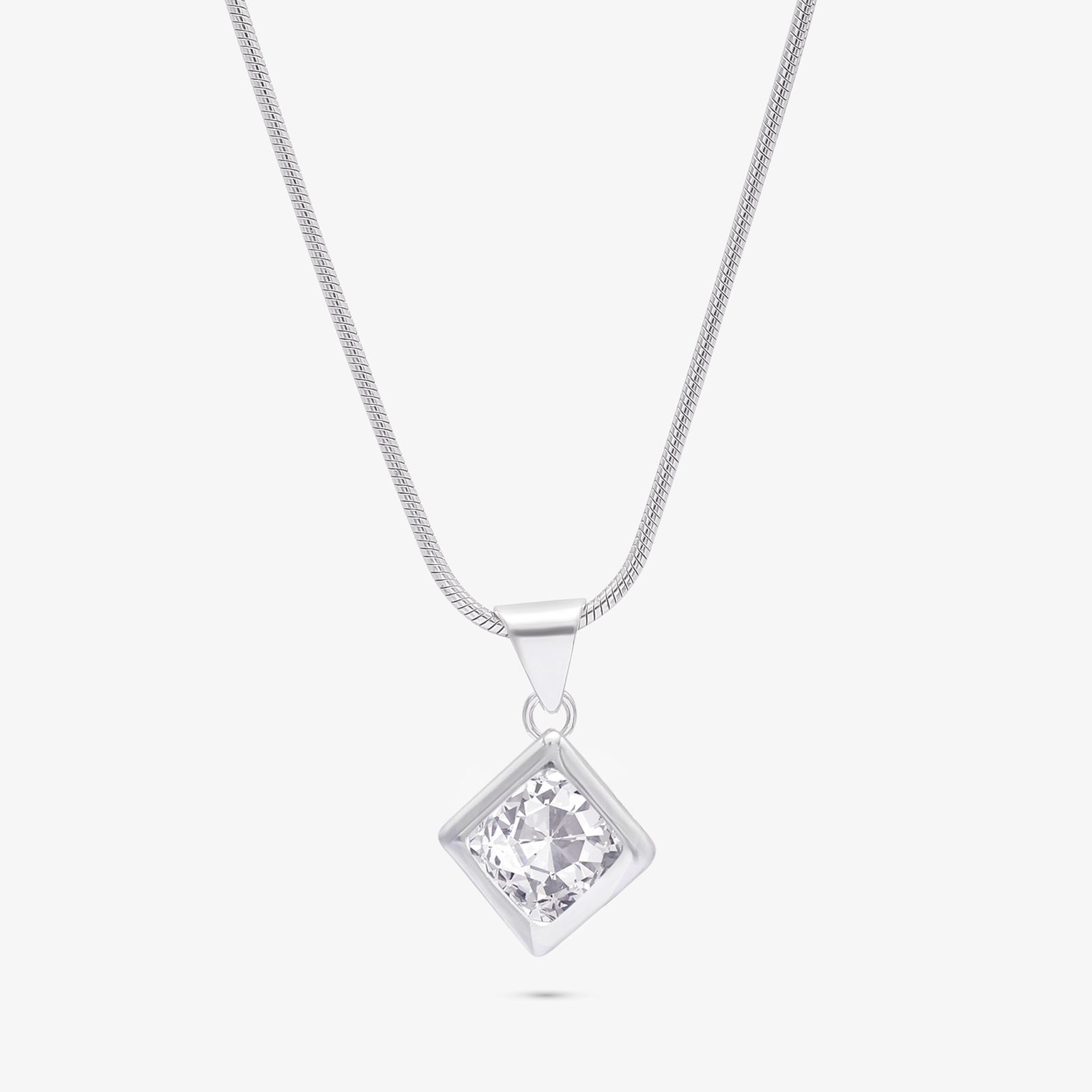 Square Pendant Necklace For Women – 925 Sterling Silver Rhodium Plated