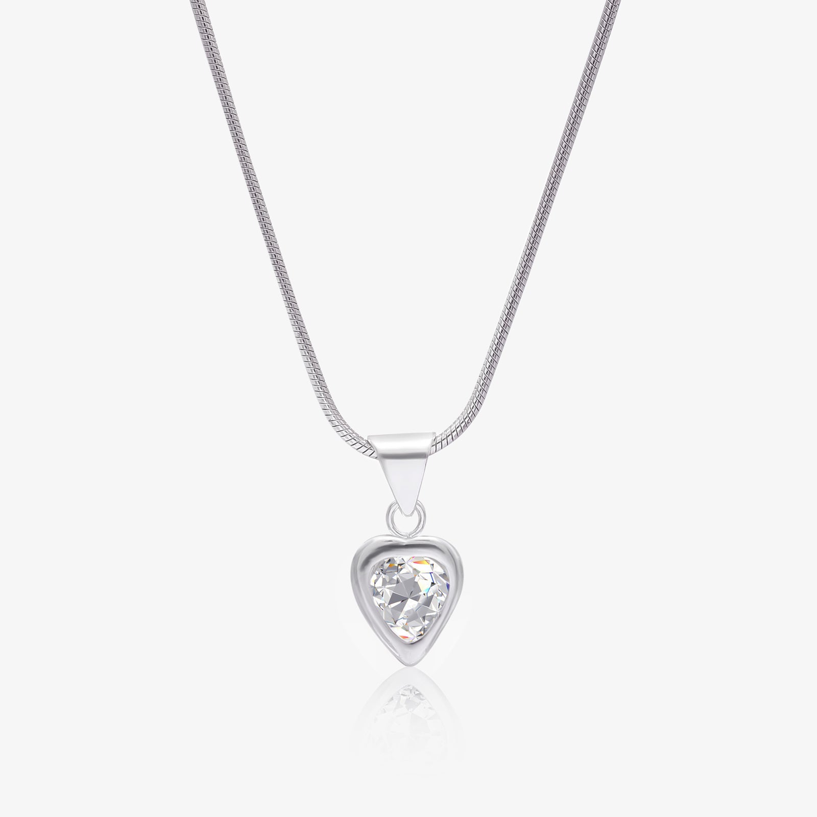 CZ Bezel Set Heart Pendant Chain For Girls – 925 Sterling Silver Rhodium Plated