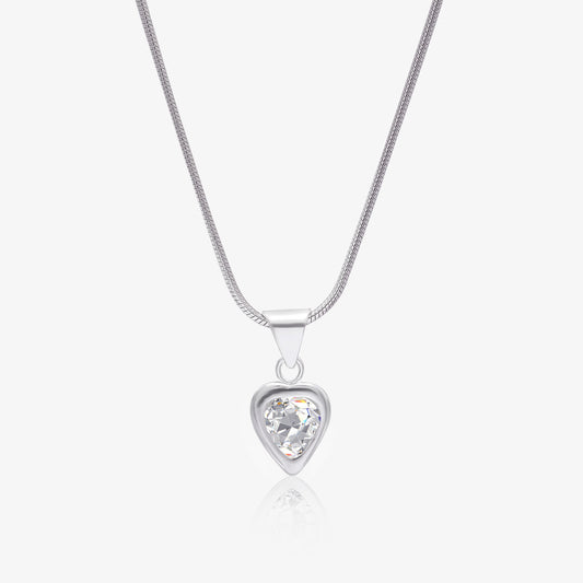 CZ Bezel Set Heart Pendant Chain For Girls – 925 Sterling Silver Rhodium Plated