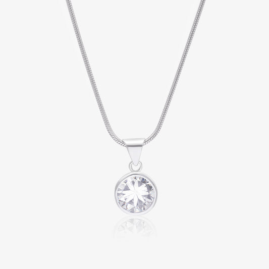 Round CZ Pendant Necklace For Women – 925 Sterling Silver Rhodium Plated