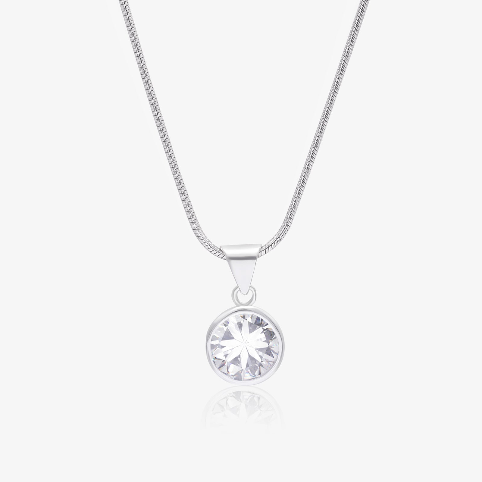 CZ Solitaire Pendant Chain For Girls – 925 Sterling Silver Rhodium Plated