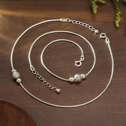 Ball Beaded Thin Silver Chain Anklet for Women - Tweov Jewels