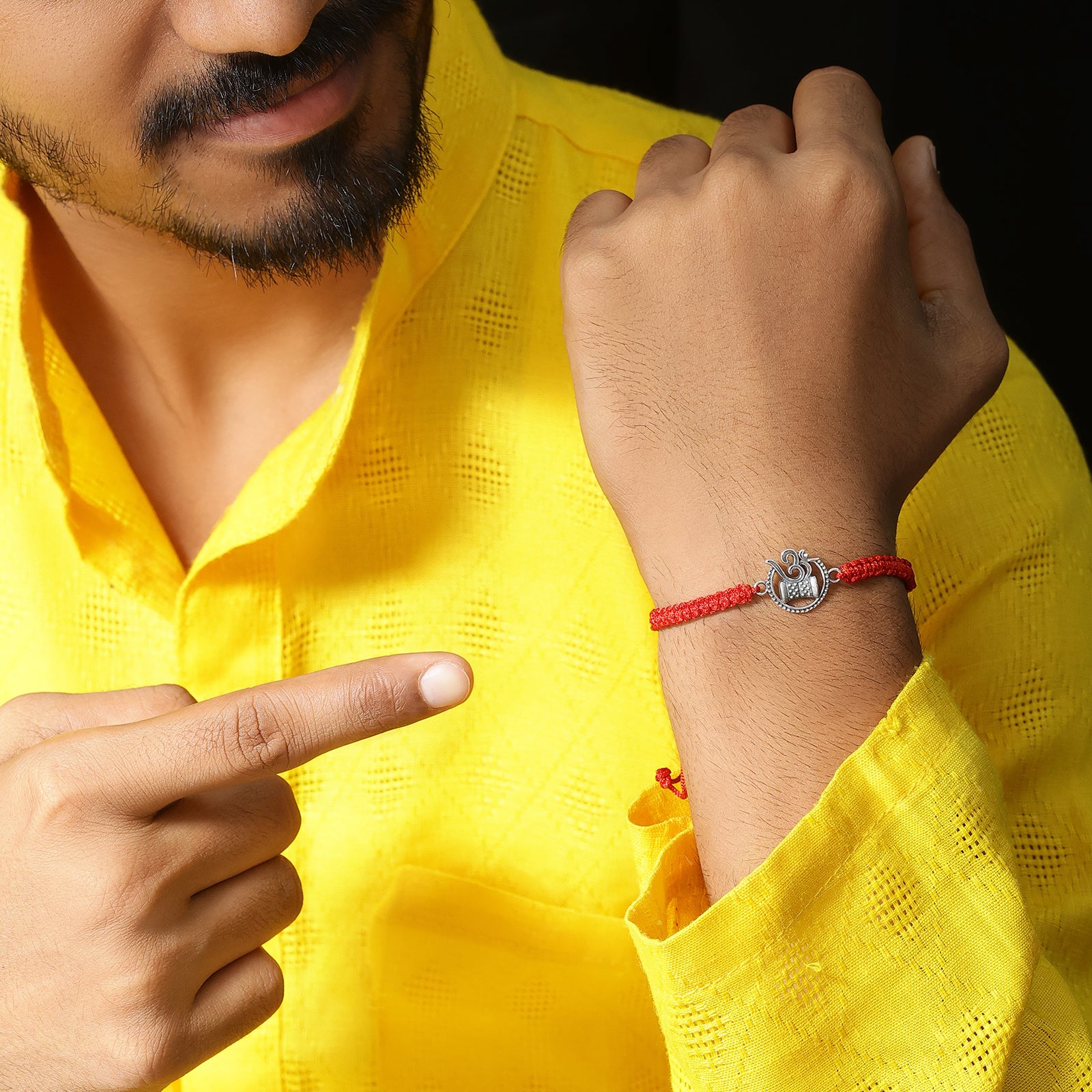 Oxidized Silver Circular Om Damru Rakhi for Brother - Tweov Jewels
