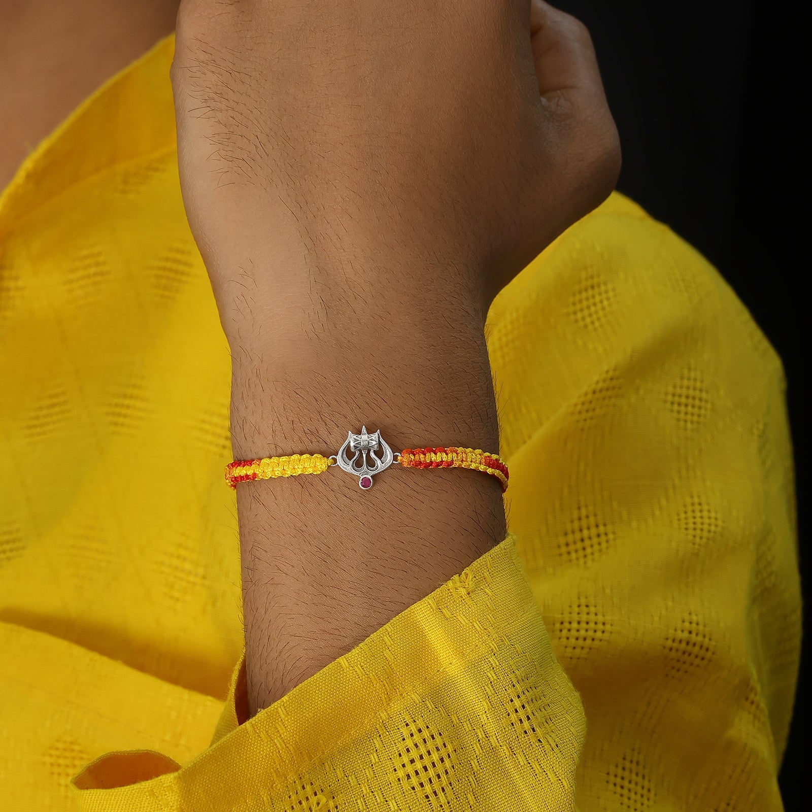 Silver Damru Trishul Rakhi for Brother - Tweov Jewels
