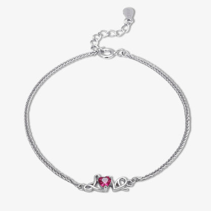 Love Red Heart Silver Chain Bracelet - Tweov Jewels