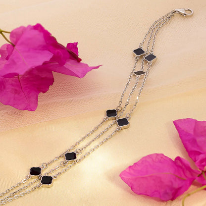 Black Clover Layered Silver Chain Bracelet - Tweov Jewels