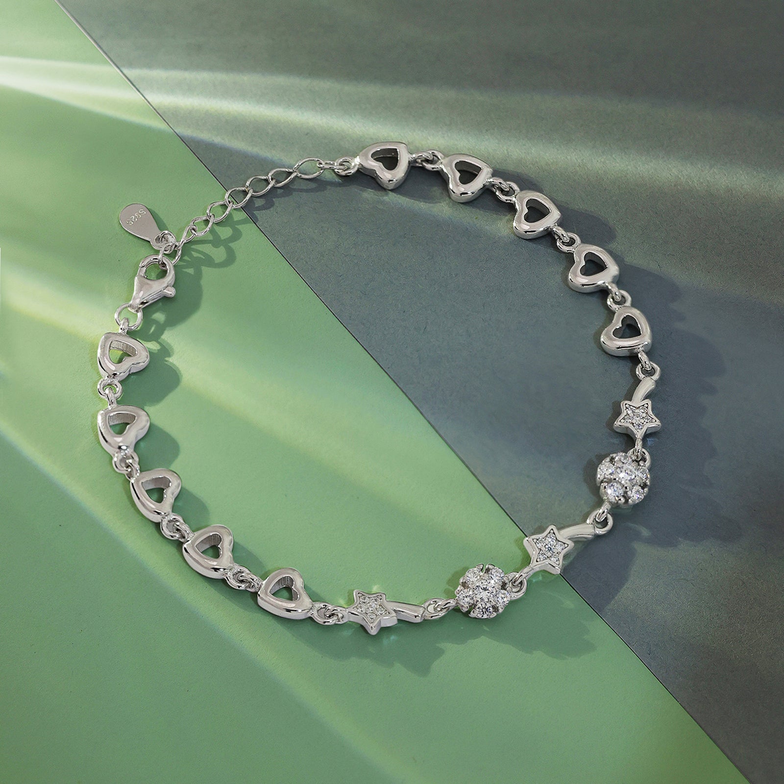 Silver CZ Floral Stars Bracelet for Women - Tweov Jewels
